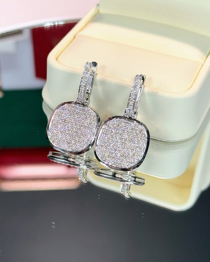 Handheld Mirror Design 14k White Gold Earrings