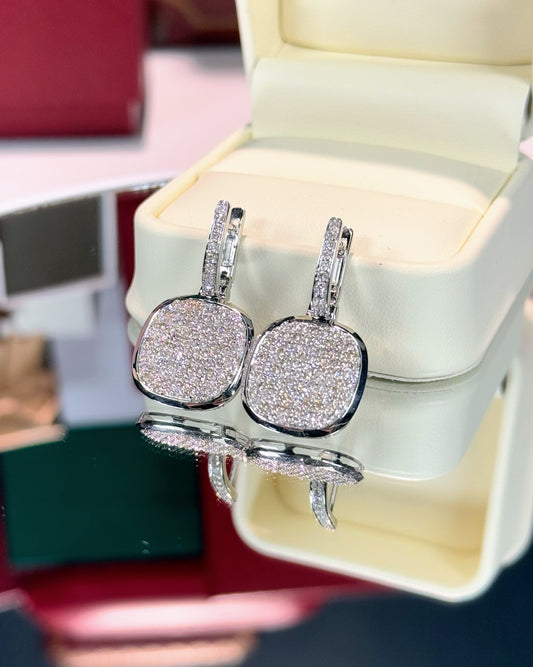 Handheld Mirror Design 14k White Gold Earrings