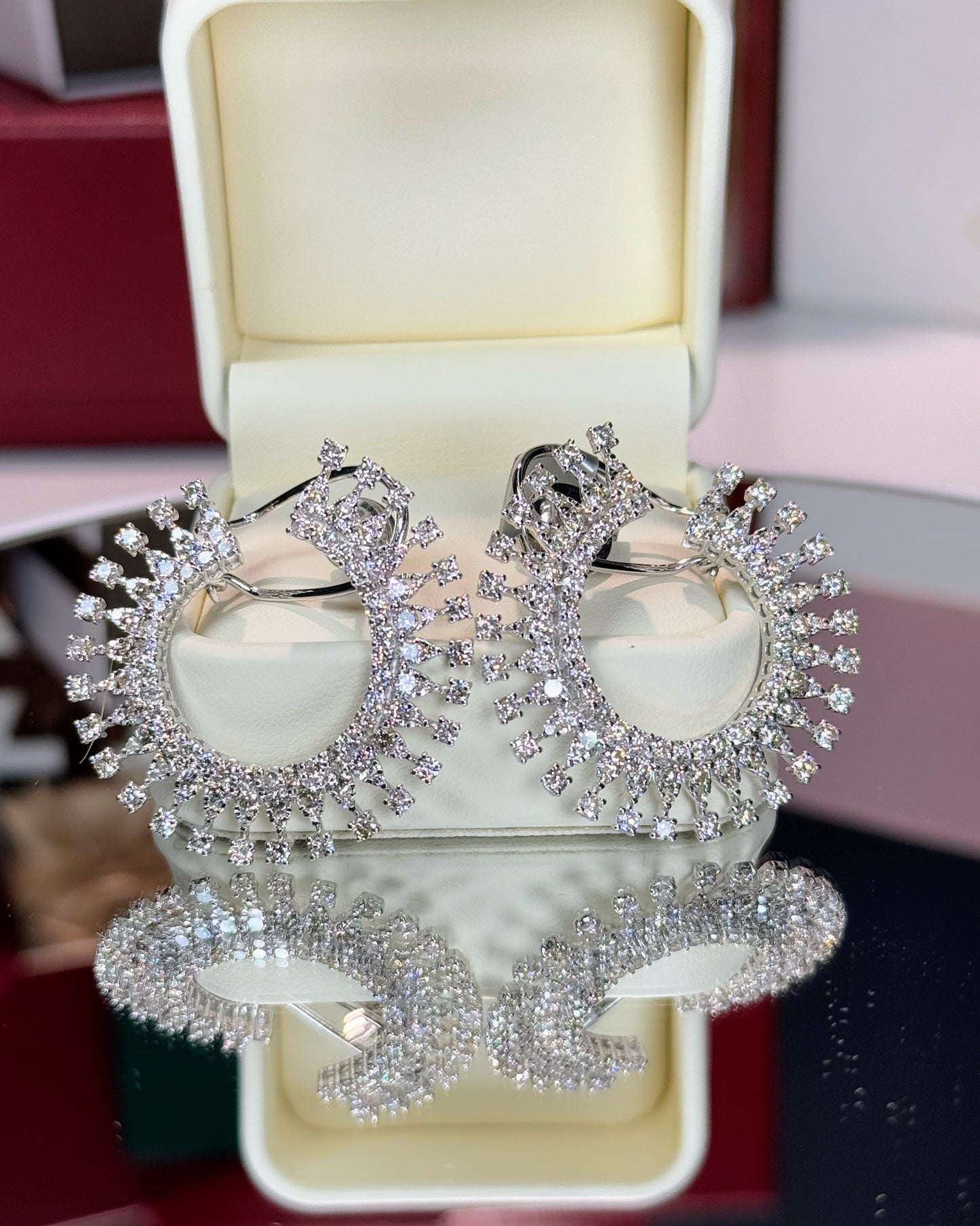 Open Circle Diamond 14k White Gold Earrings