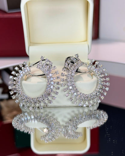 Open Circle Diamond 14k White Gold Earrings