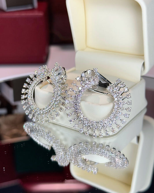 Open Circle Diamond 14k White Gold Earrings