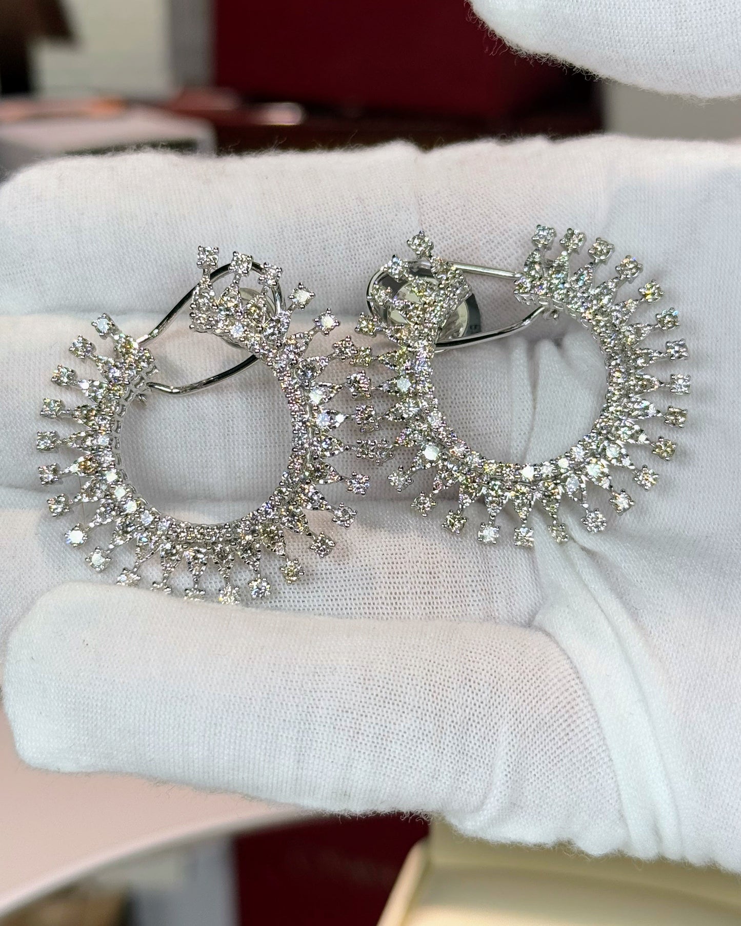 Open Circle Diamond 14k White Gold Earrings