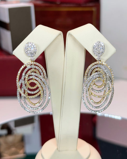 Dangling Diamond Rings Design 14k White Gold Earrings