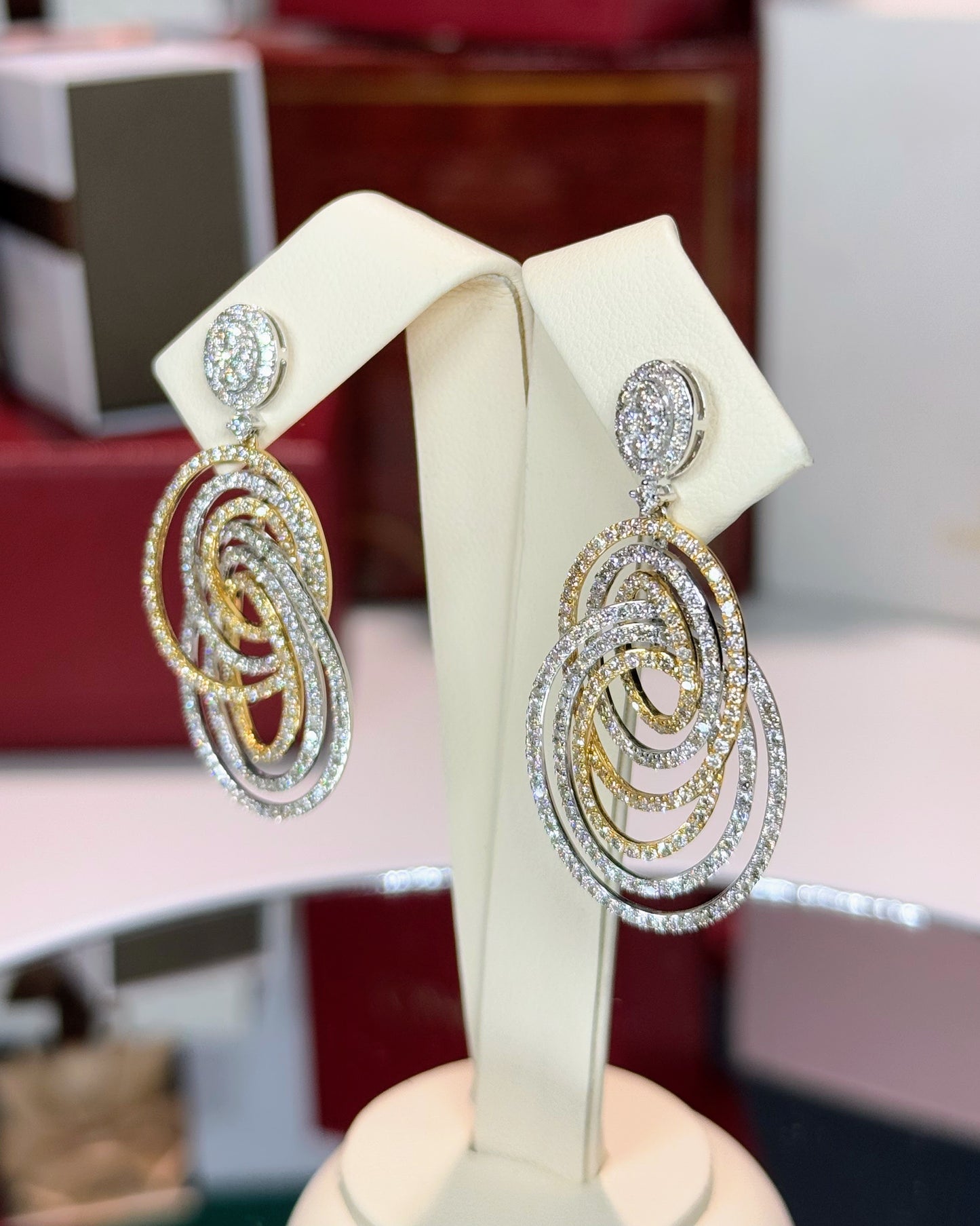 Dangling Diamond Rings Design 14k White Gold Earrings