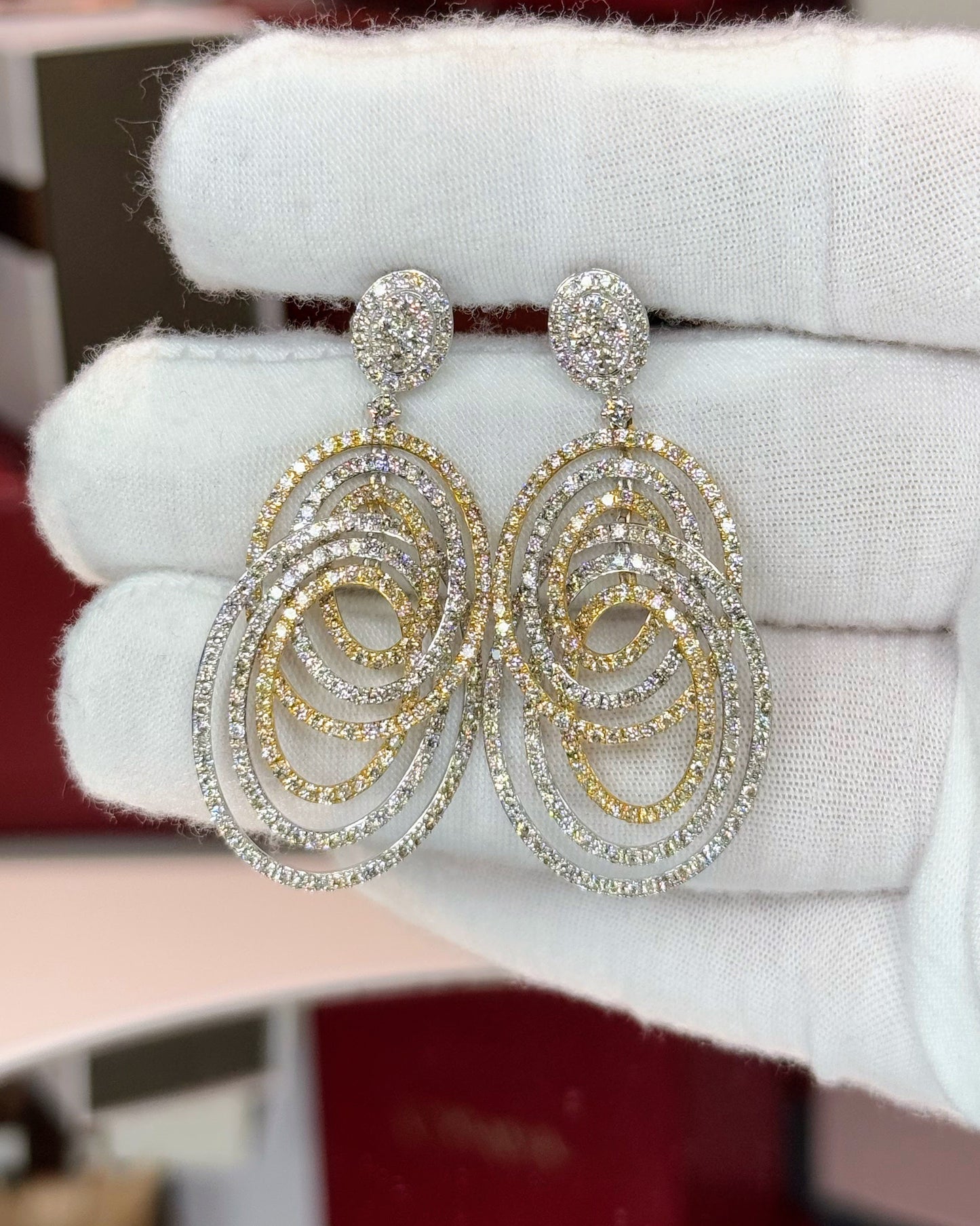 Dangling Diamond Rings Design 14k White Gold Earrings