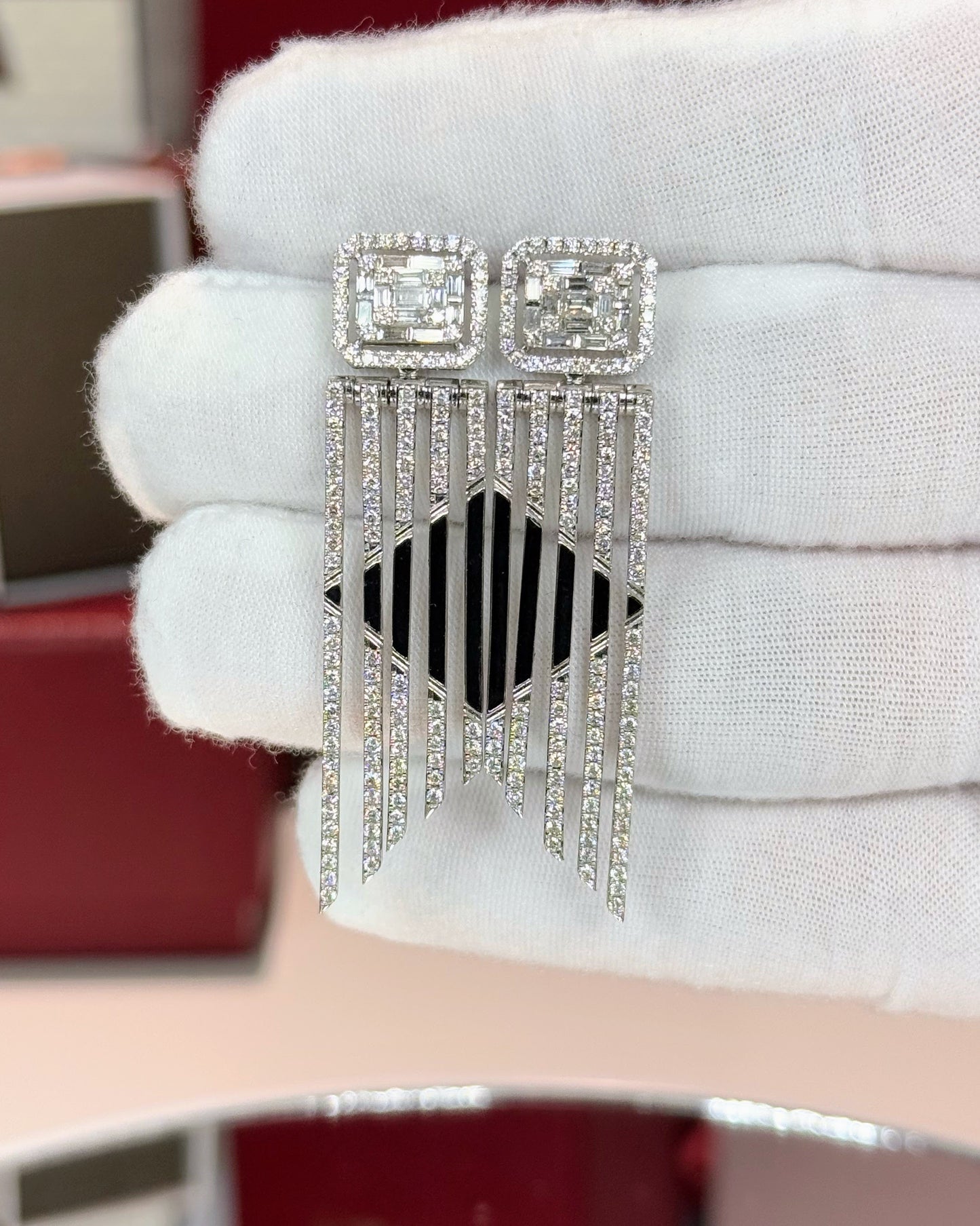 Curtain Design 14k White Gold Diamond Earrings