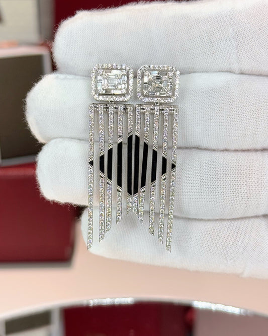 Curtain Design 14k White Gold Diamond Earrings