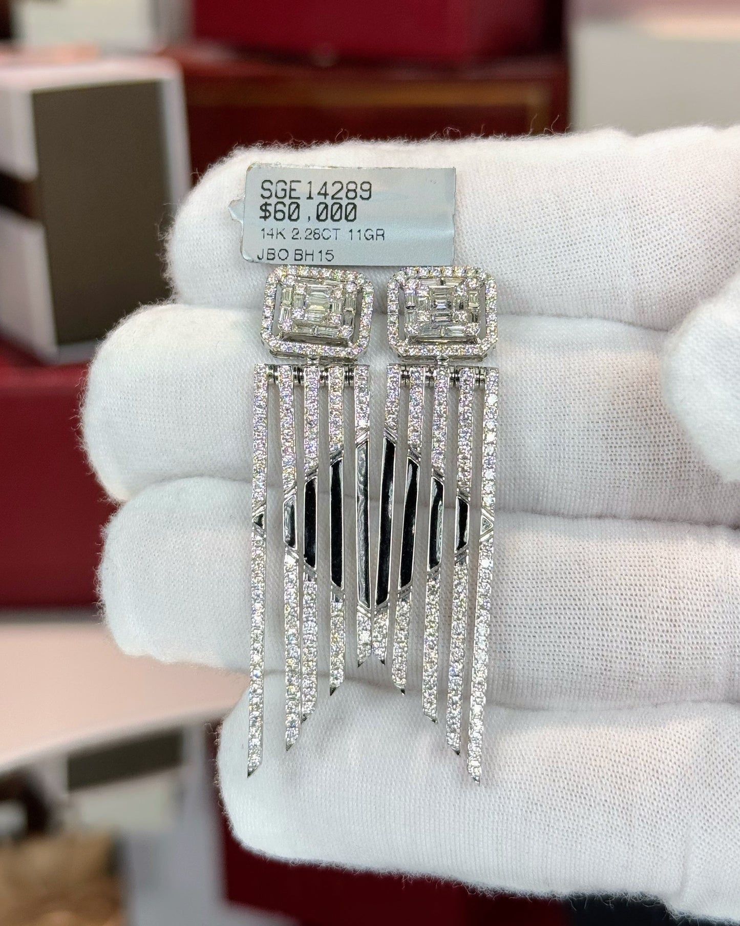 Curtain Design 14k White Gold Diamond Earrings