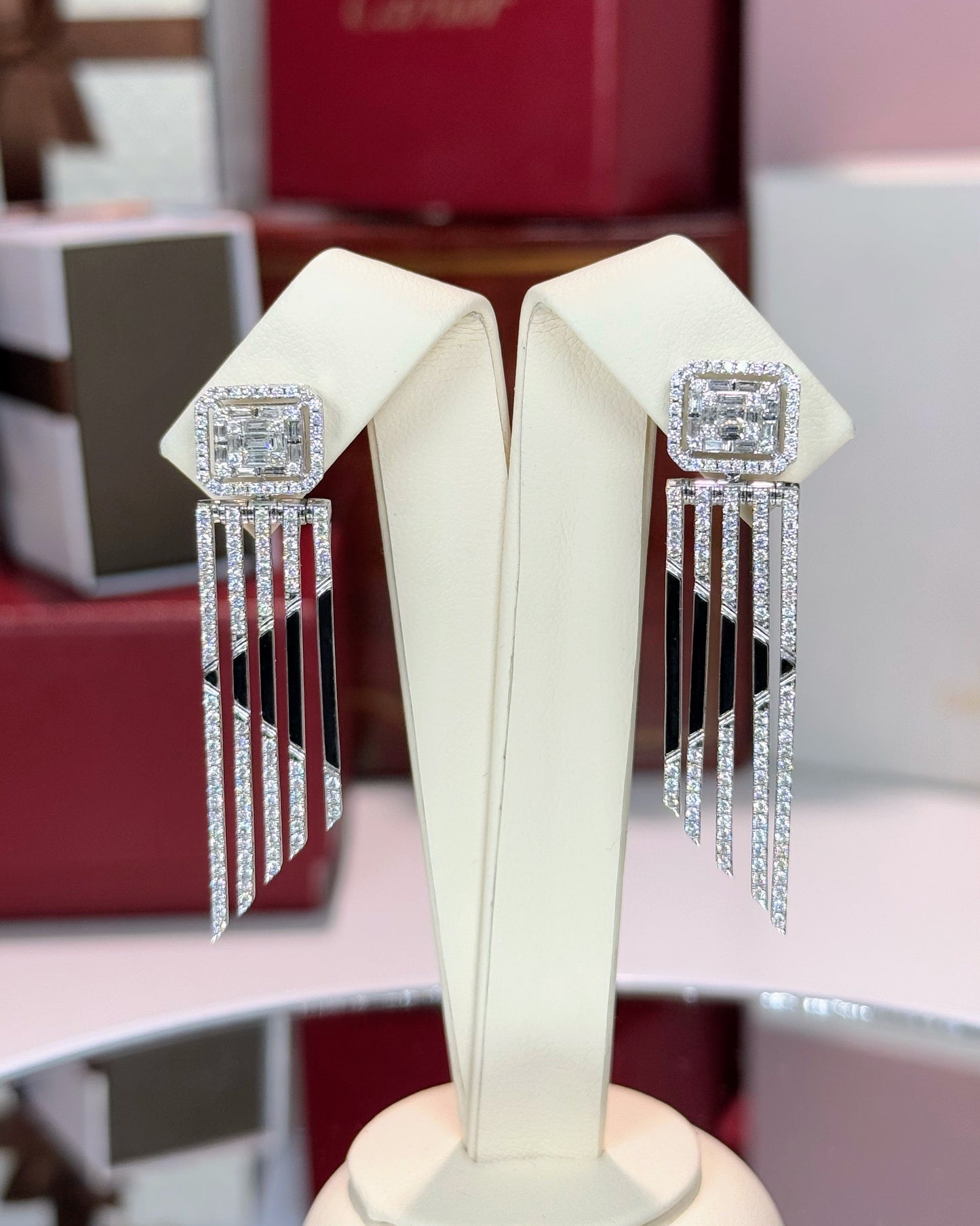 Curtain Design 14k White Gold Diamond Earrings