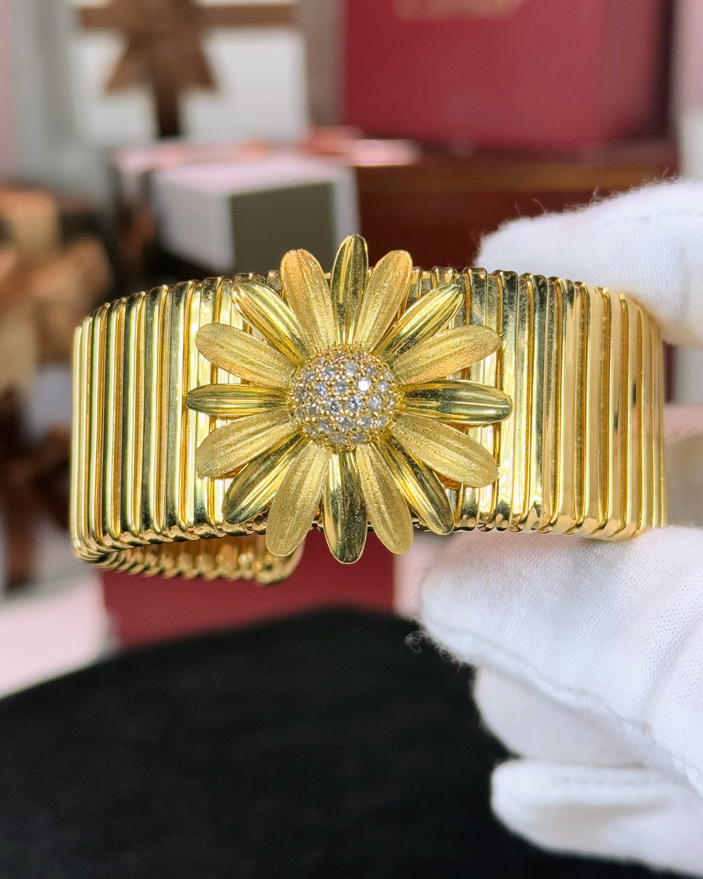 Sunflower Diamond 14k Yellow Gold Bangle