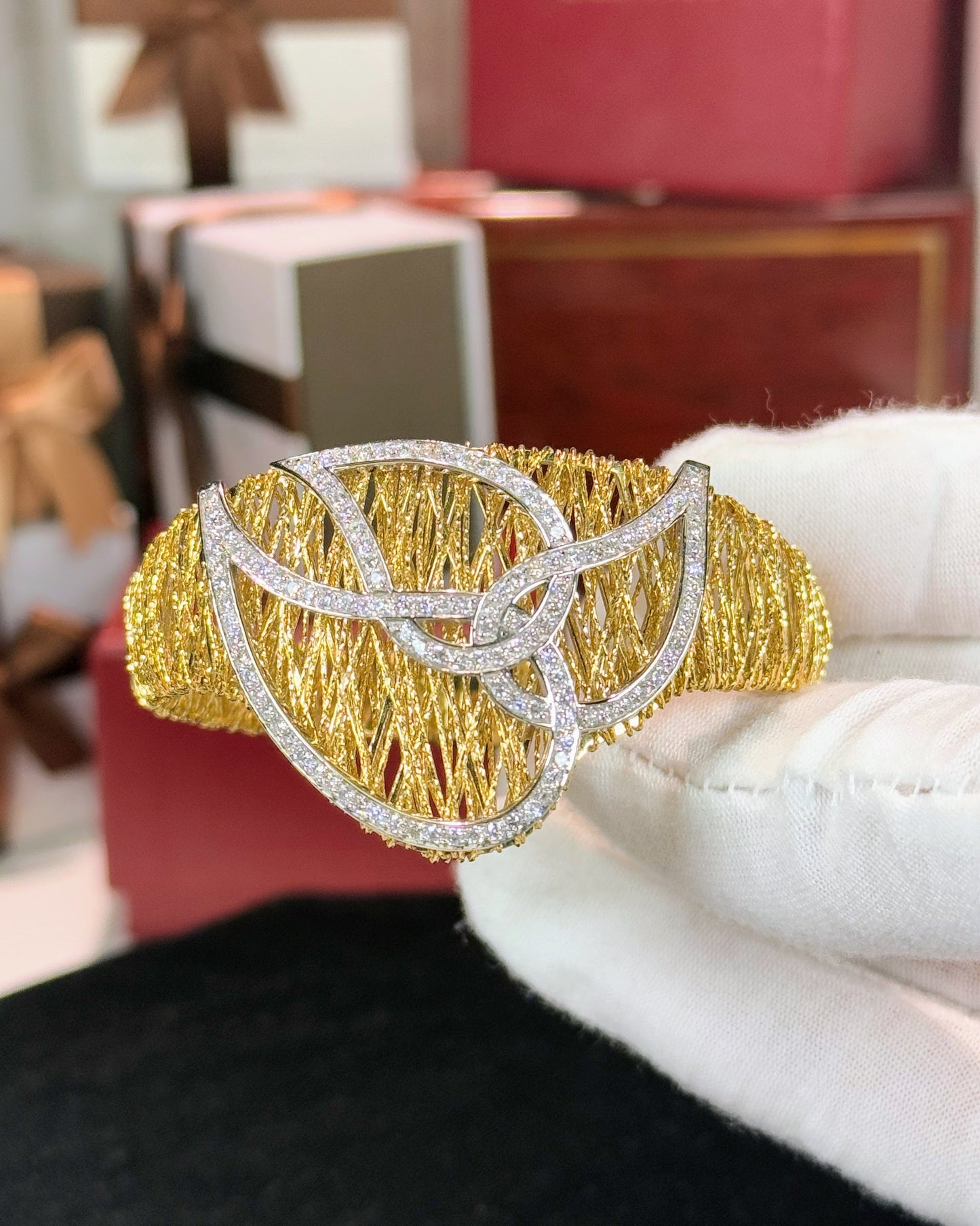 14k Yellow Gold and Diamond Bangle