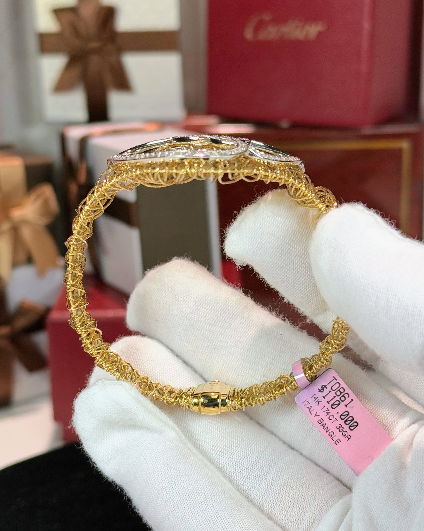 14k Yellow Gold and Diamond Bangle