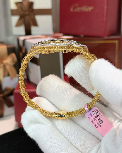 14k Yellow Gold and Diamond Bangle