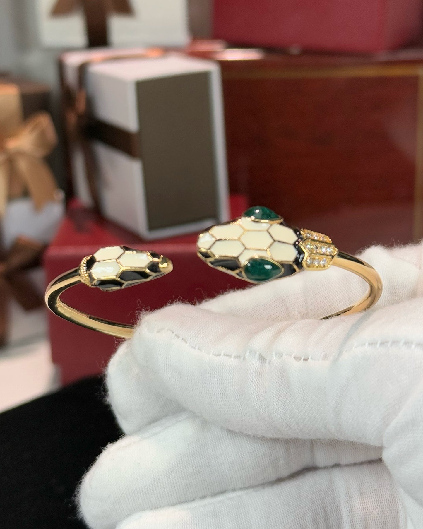 Serpent Design 14k Yellow Gold Enamel Bracelet