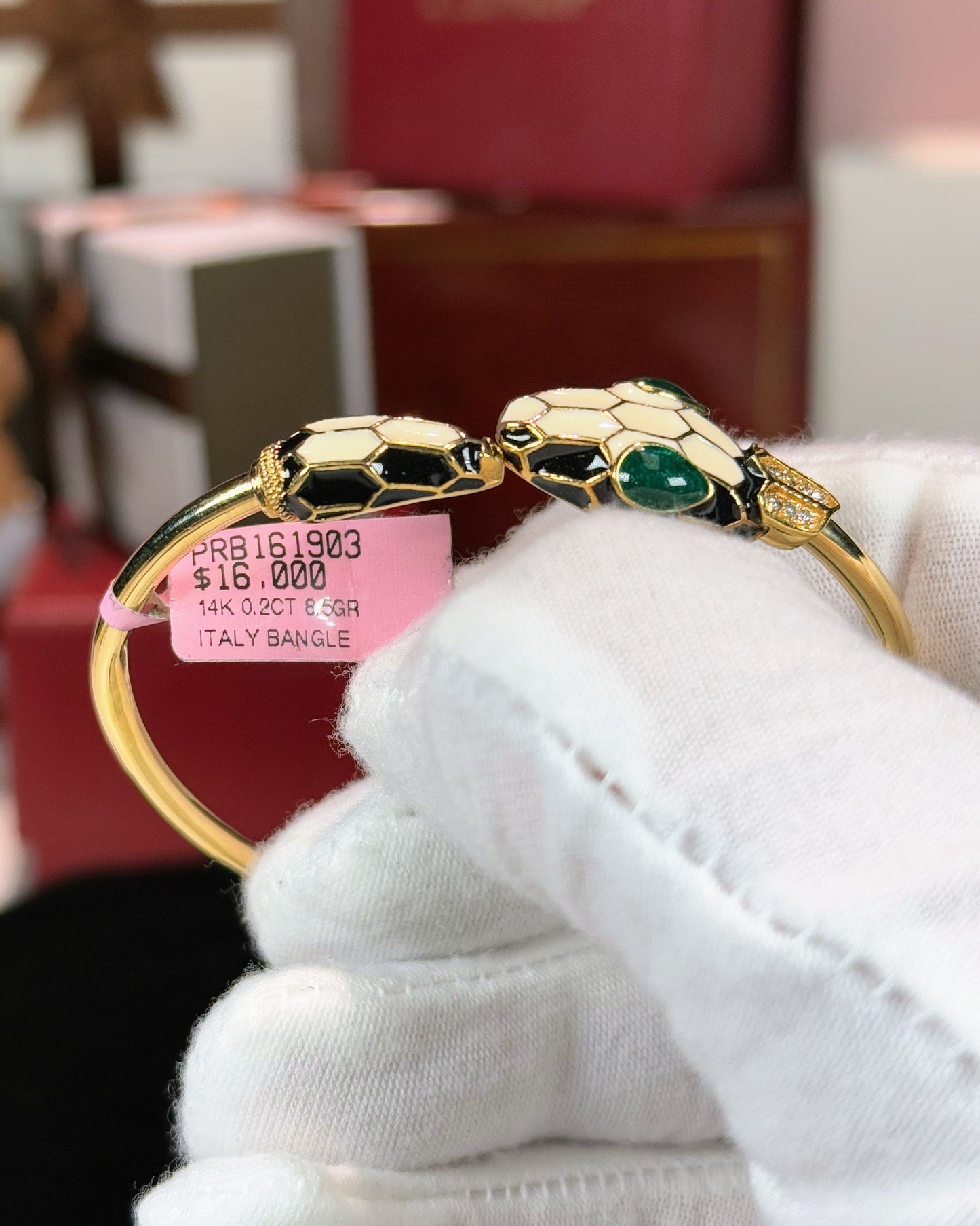 Serpent Design 14k Yellow Gold Enamel Bracelet