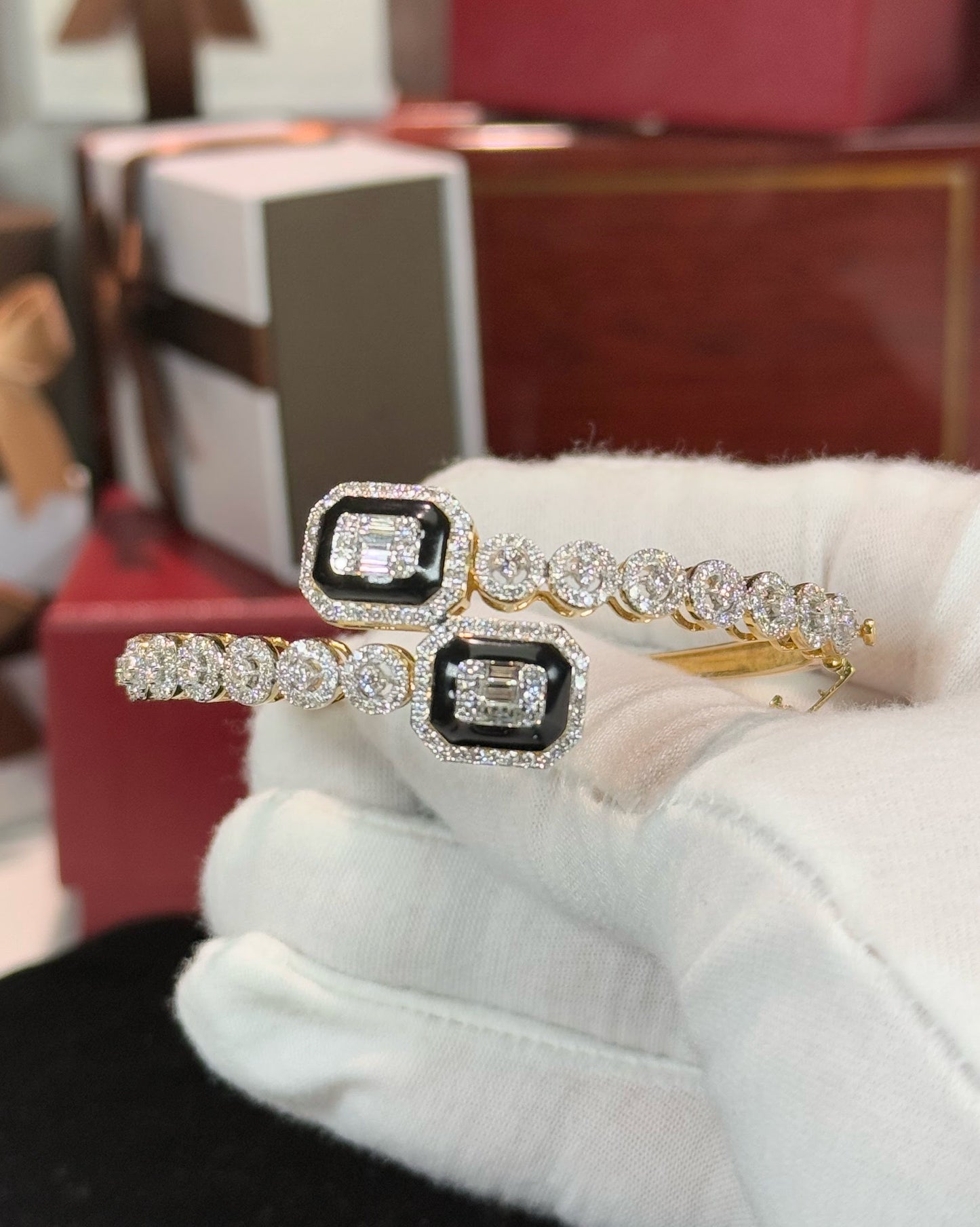 Enamel 14k Yellow Gold Diamond Bracelet