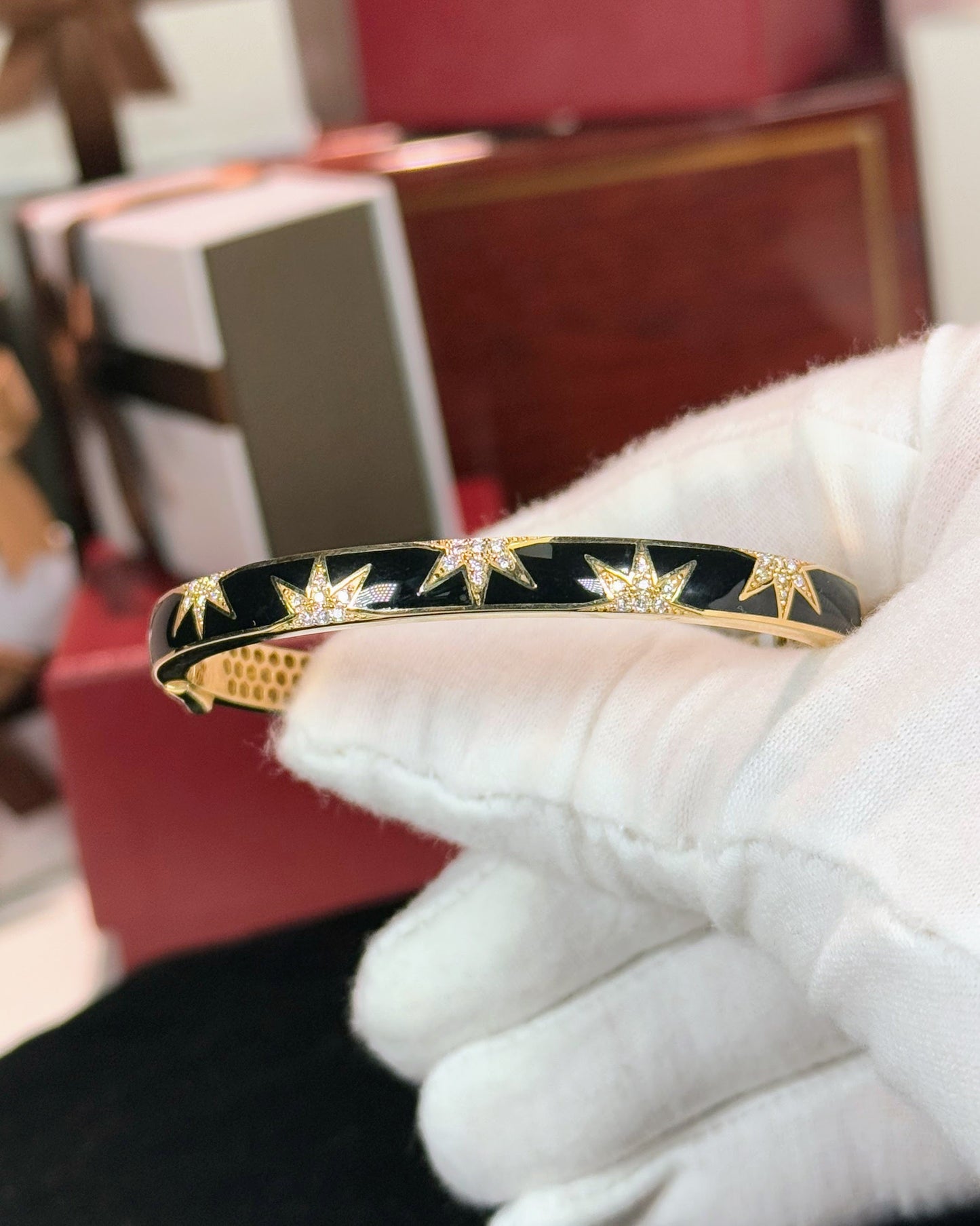 14k Yellow Gold Diamond Enamel Bangle