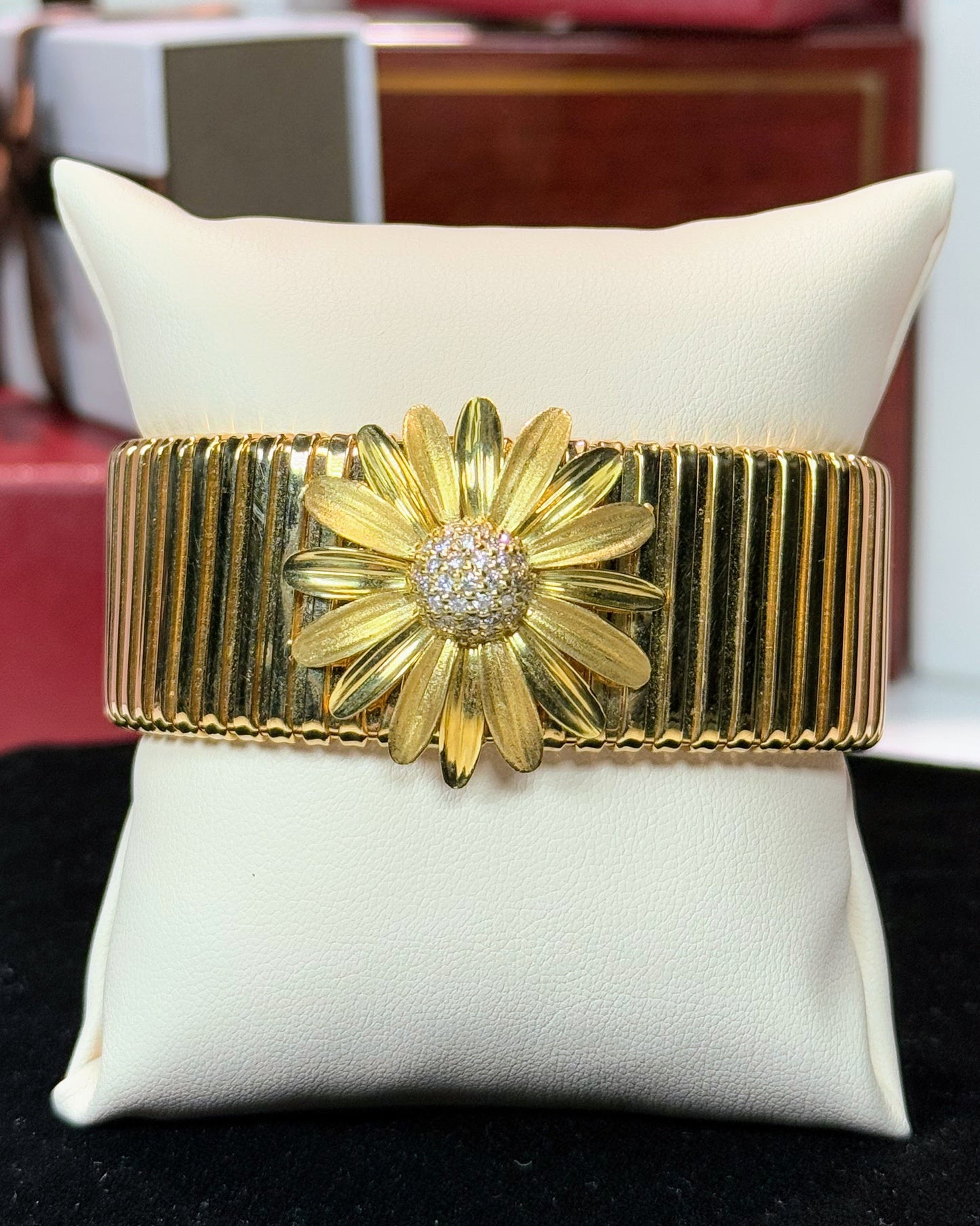Sunflower Diamond 14k Yellow Gold Bangle