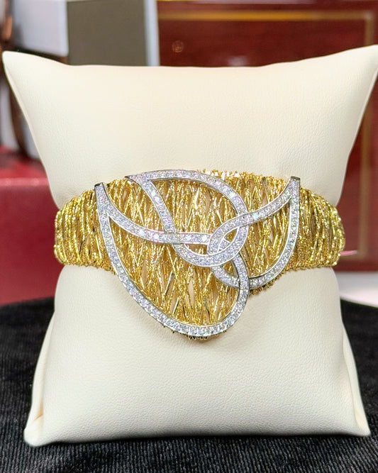 14k Yellow Gold and Diamond Bangle