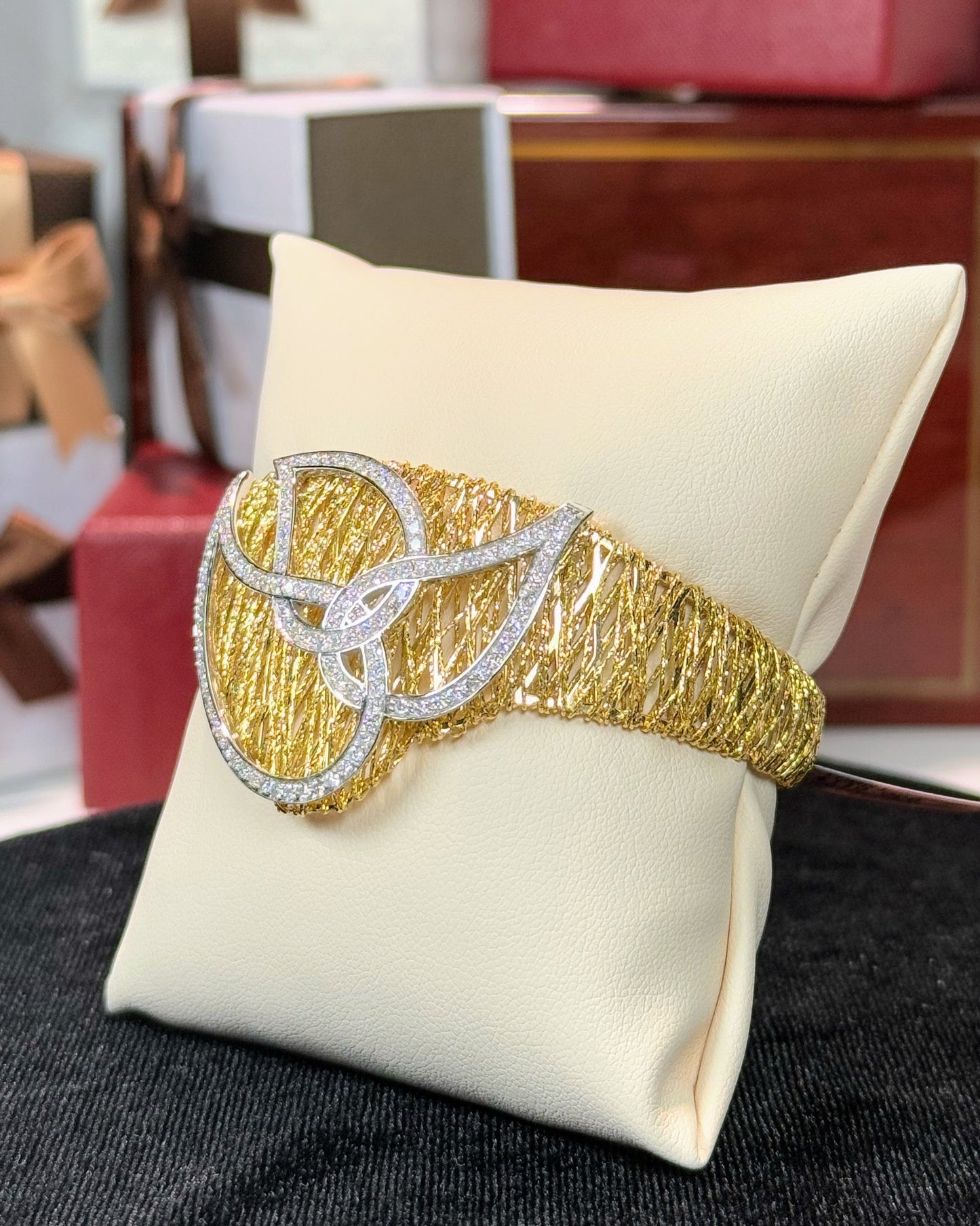 14k Yellow Gold and Diamond Bangle