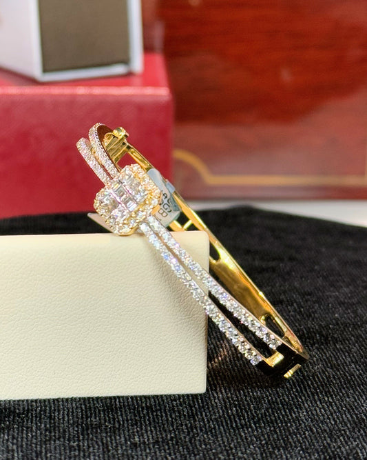 Square Halo Diamond 14k Yellow Gold Bangle
