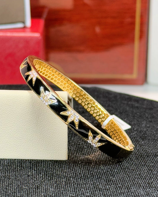 14k Yellow Gold Diamond Enamel Bangle