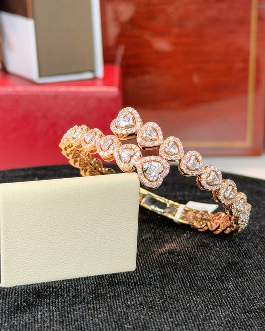 Diamond Hearts 14k Rose Gold Bangle