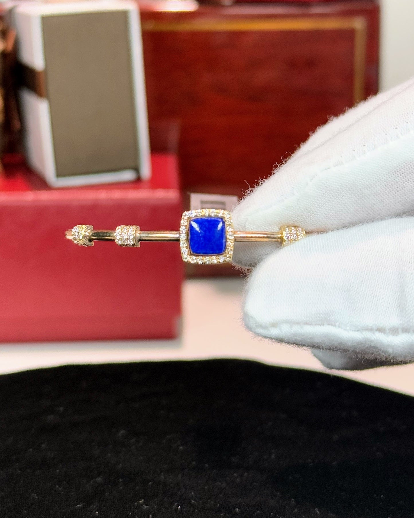 Color Stone Halo Diamond 14k Yellow Gold Bangle