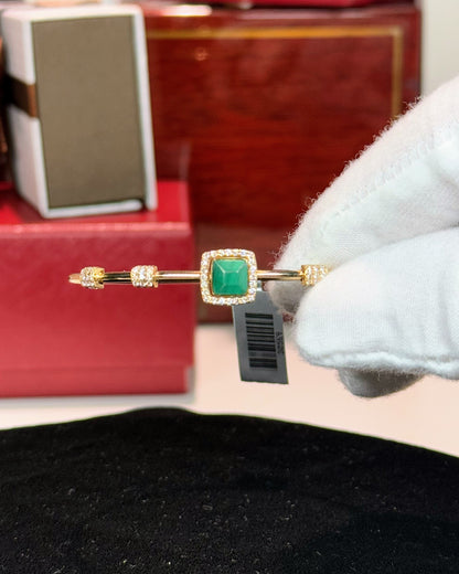 Color Stone Halo Diamond 14k Yellow Gold Bangle