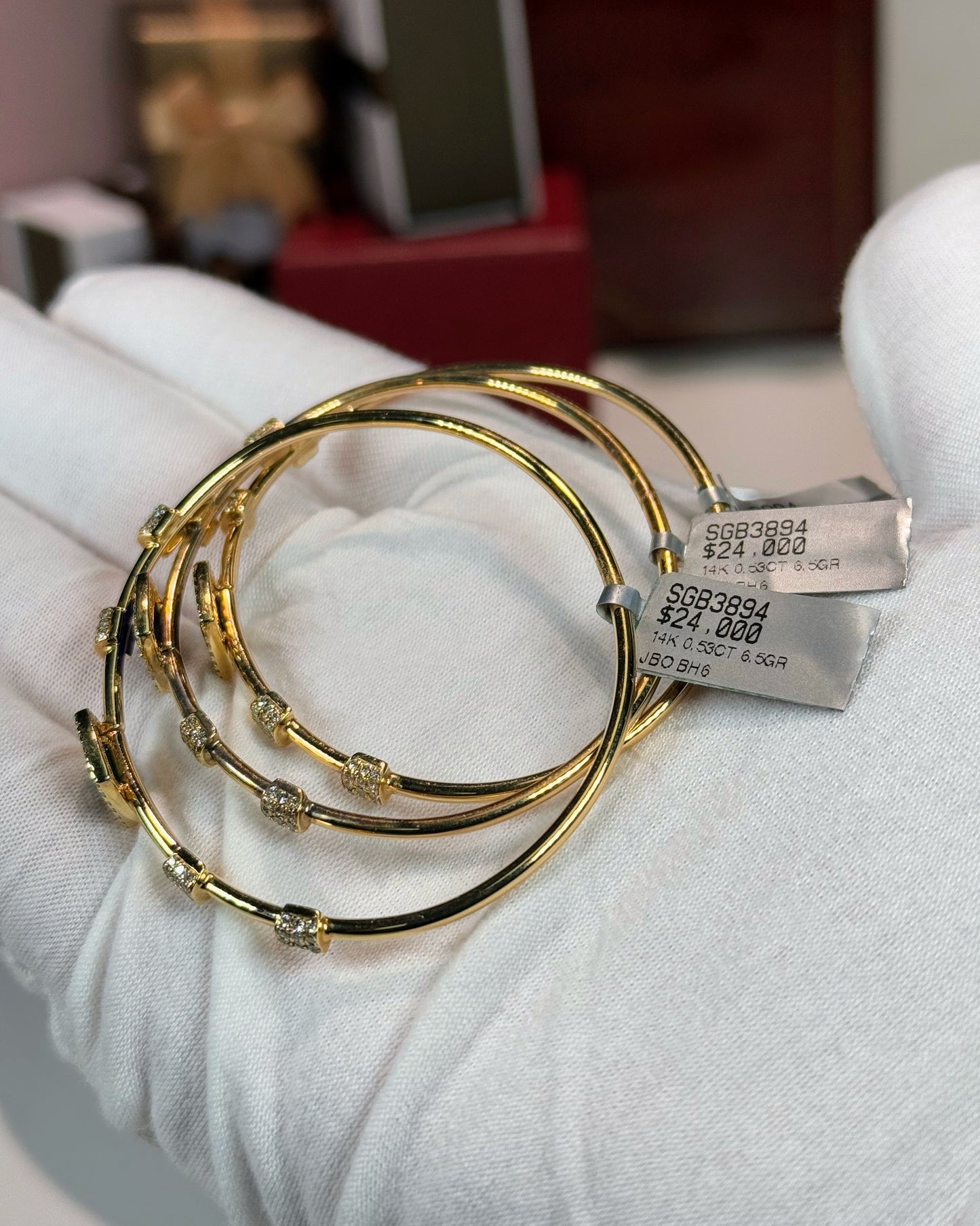 Color Stone Halo Diamond 14k Yellow Gold Bangle