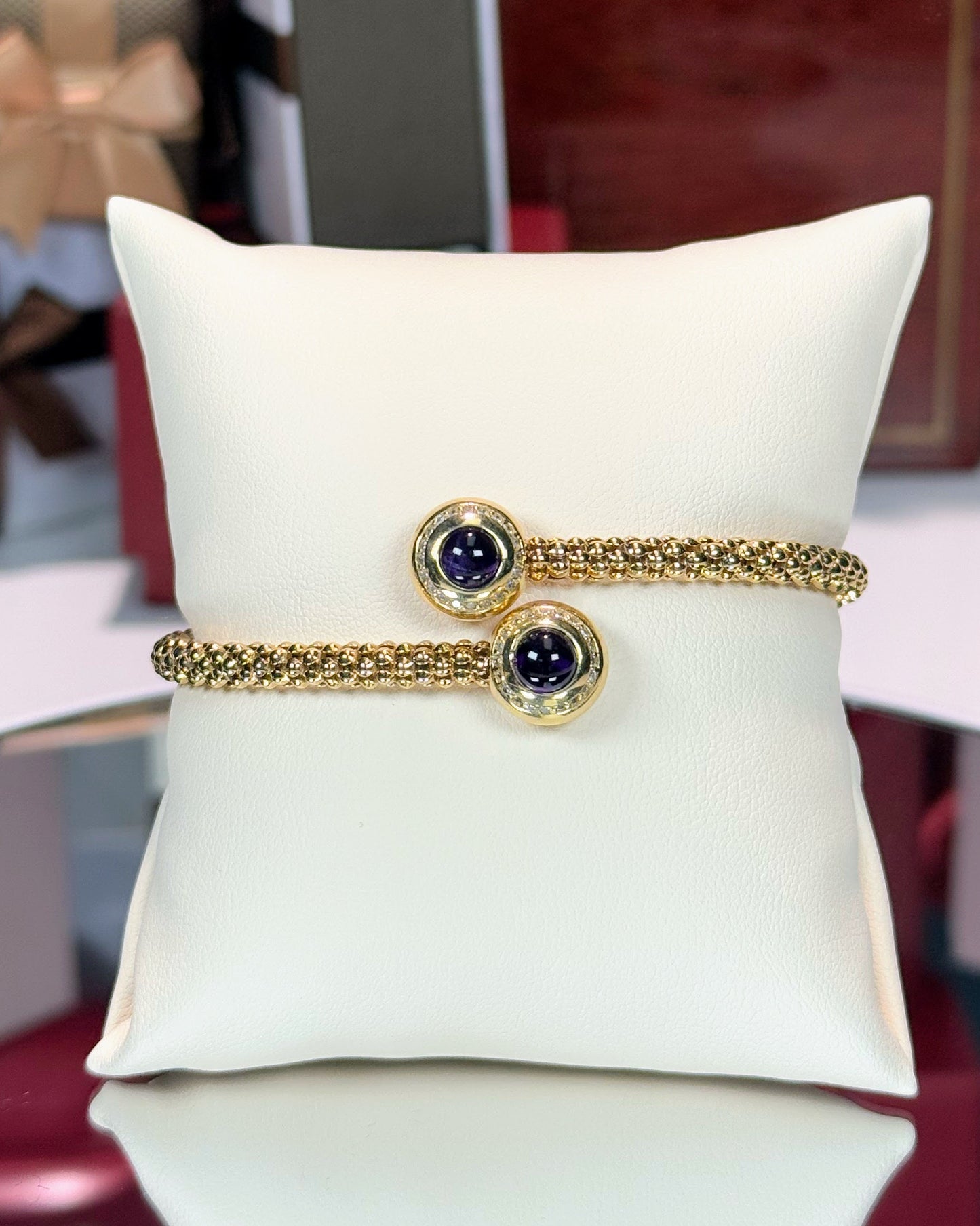 Amethyst and Diamond 14k Yellow Gold Bangle