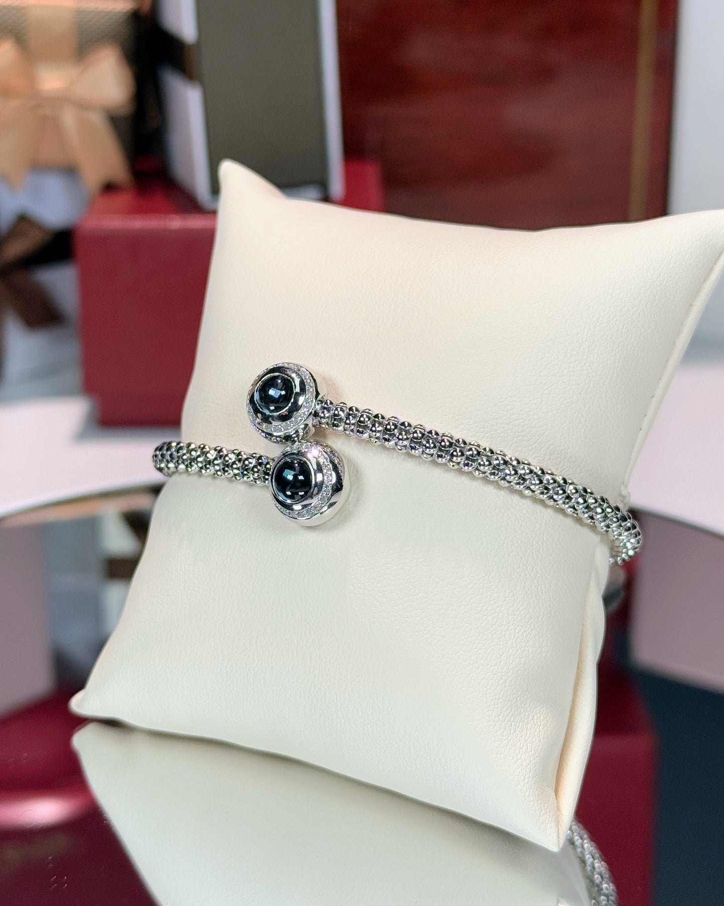 Aquamarine and Diamond 14k White Gold Bangle