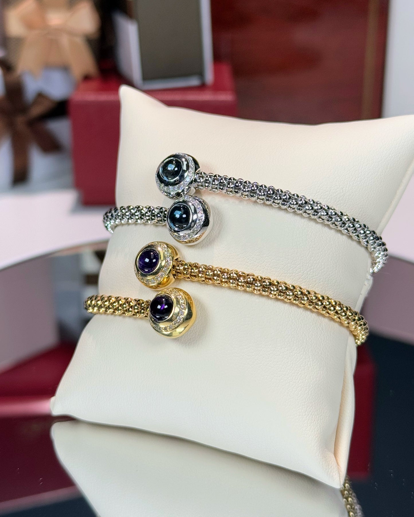 Aquamarine and Diamond 14k White Gold Bangle