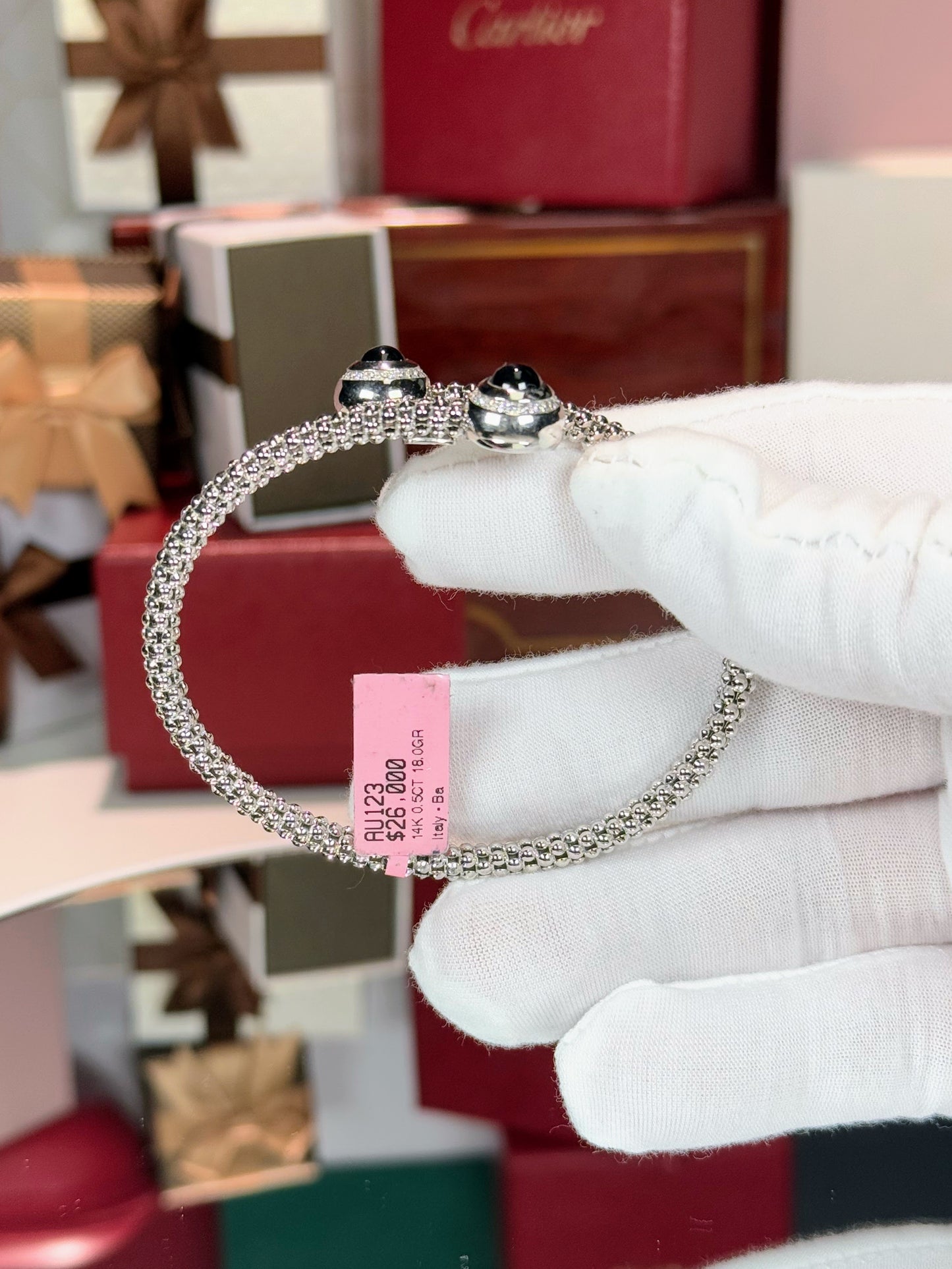 Aquamarine and Diamond 14k White Gold Bangle