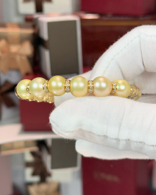 Golden Pearl and 14k Yellow Gold Diamond Bangle Bracelet