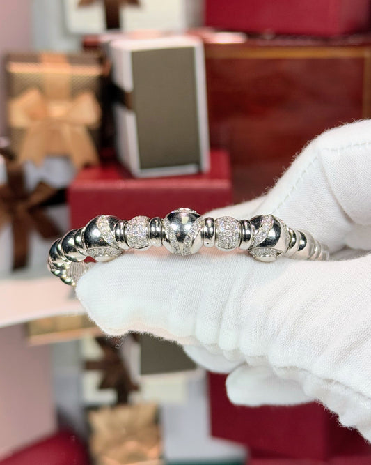 Ball Design 14k White Gold Diamond Bangle Bracelet