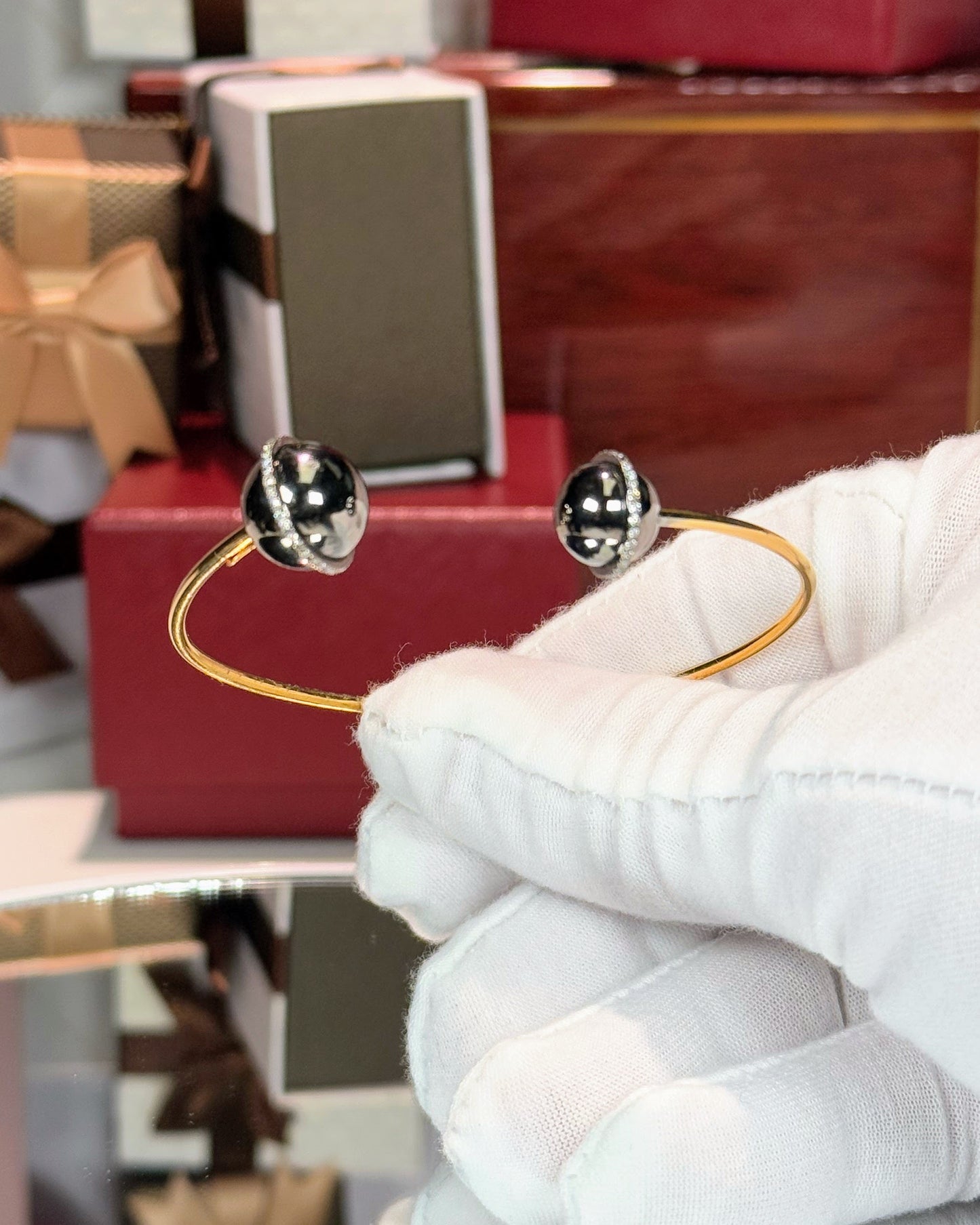 18k Yellow Gold Open Cuff Diamond Bangle