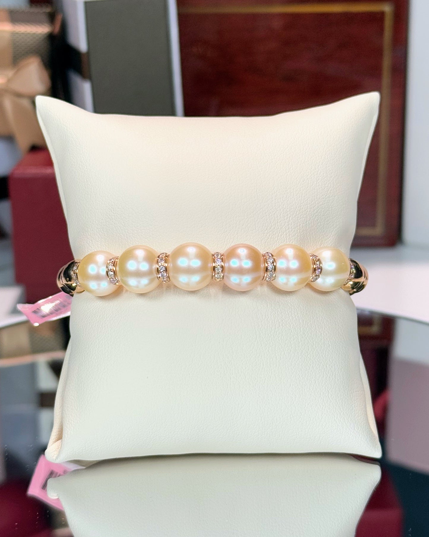 Rosaline Pearl and 14k Rose Gold Diamond Bangle Bracelet