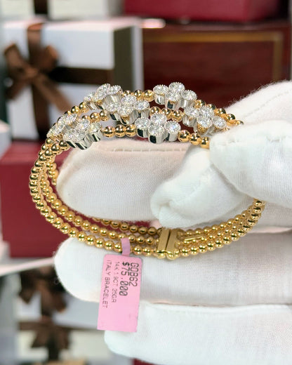 14k Yellow Gold Three Layer Diamond Clover Bangle