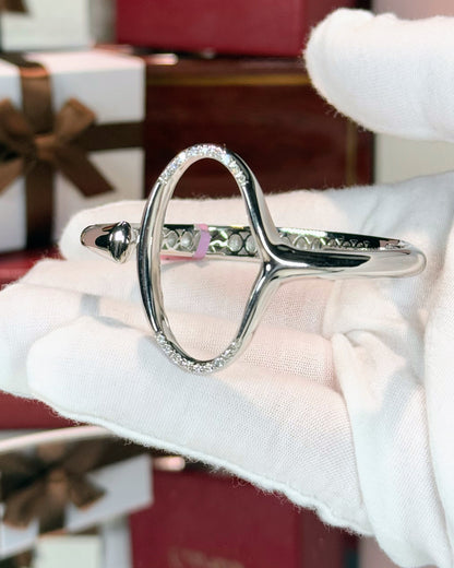 "0" Design Open Cuff 14k White Gold Diamond Bangle