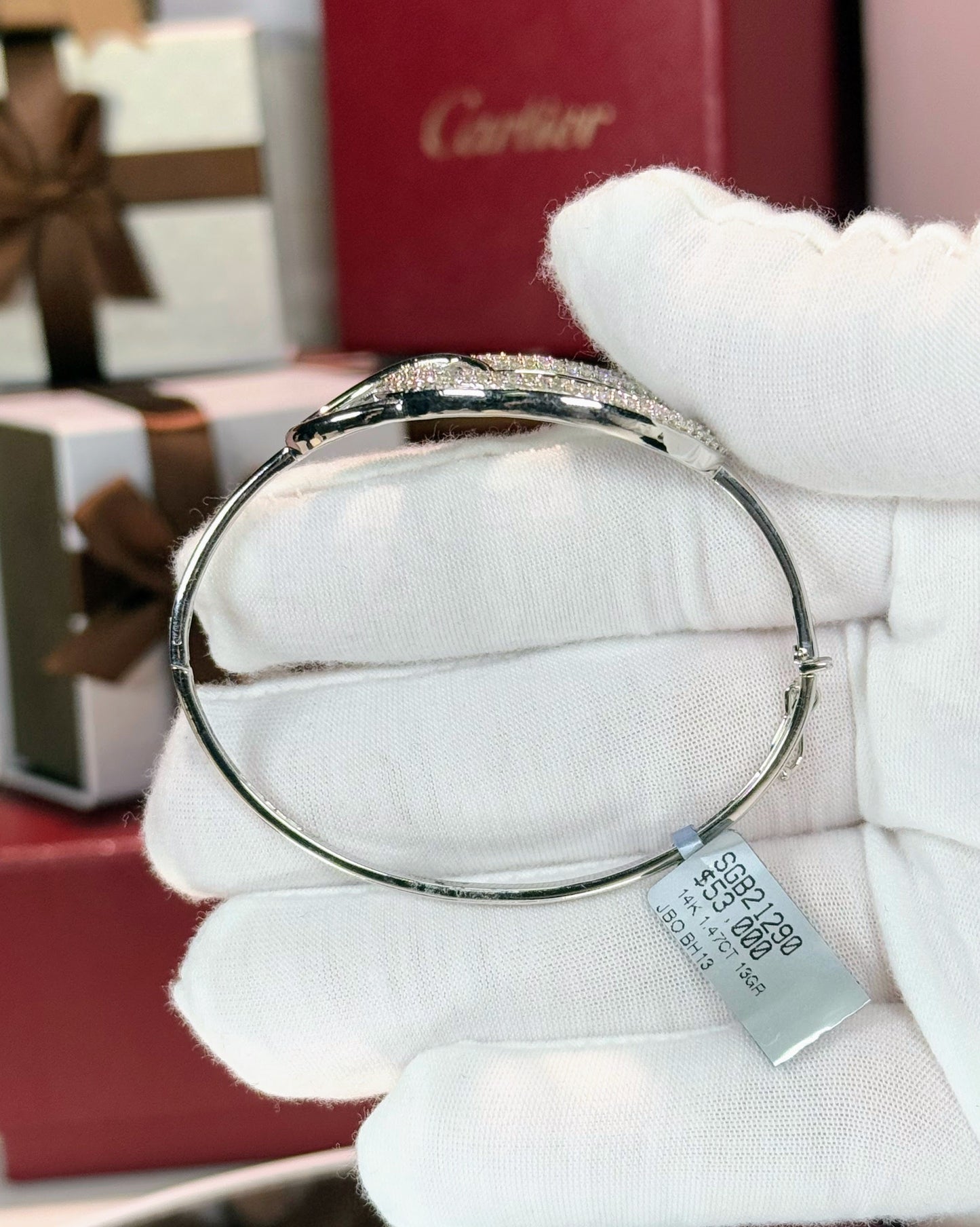 Doube Loop 14k White Gold Diamond Bangle