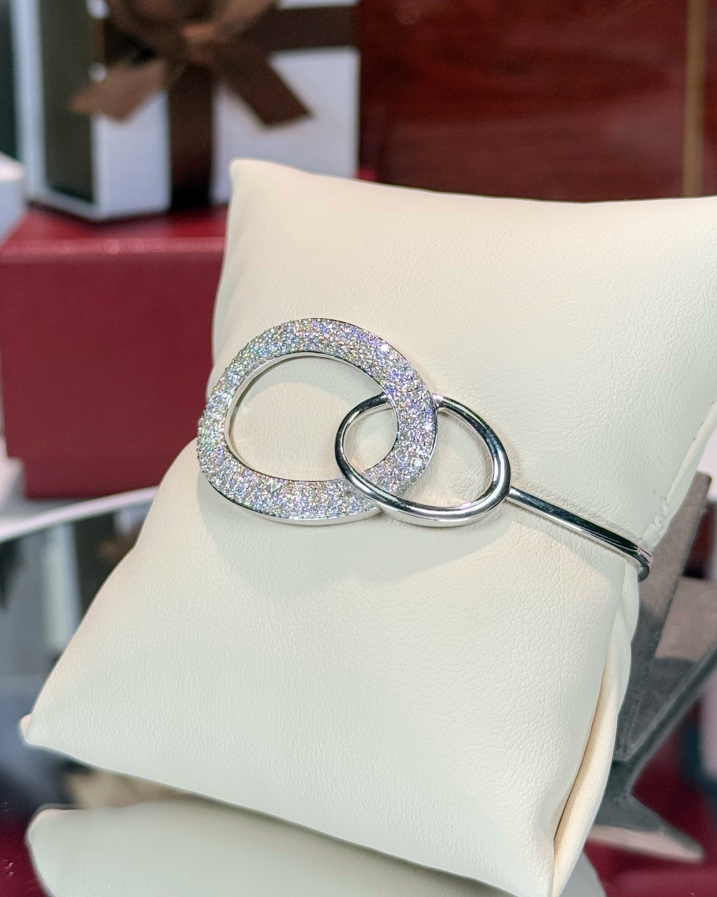 Doube Loop 14k White Gold Diamond Bangle
