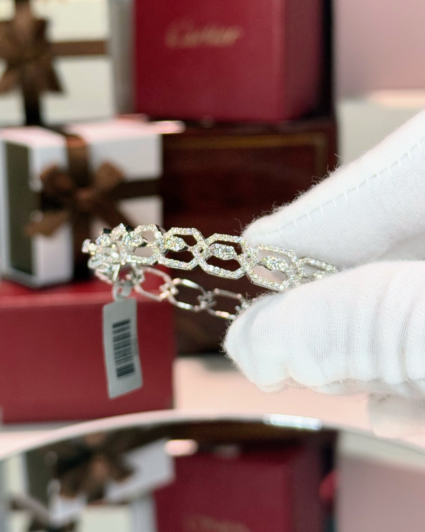 Chain Design 14k White Gold Diamond Bangle