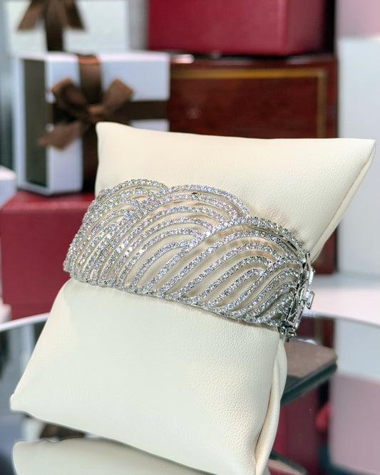 Big White Waves 14k White Gold Diamond Bangle
