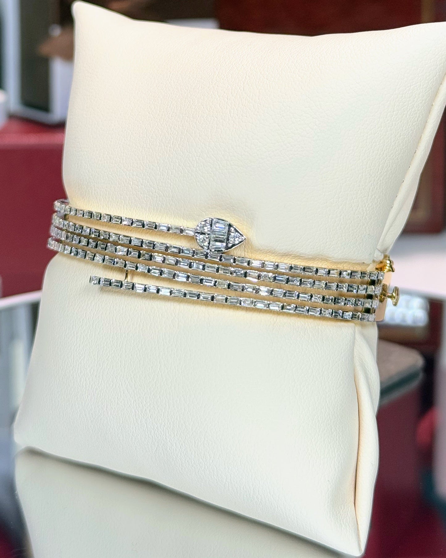 Snake Design 14k Yellow Gold Baguette Diamond Bangle
