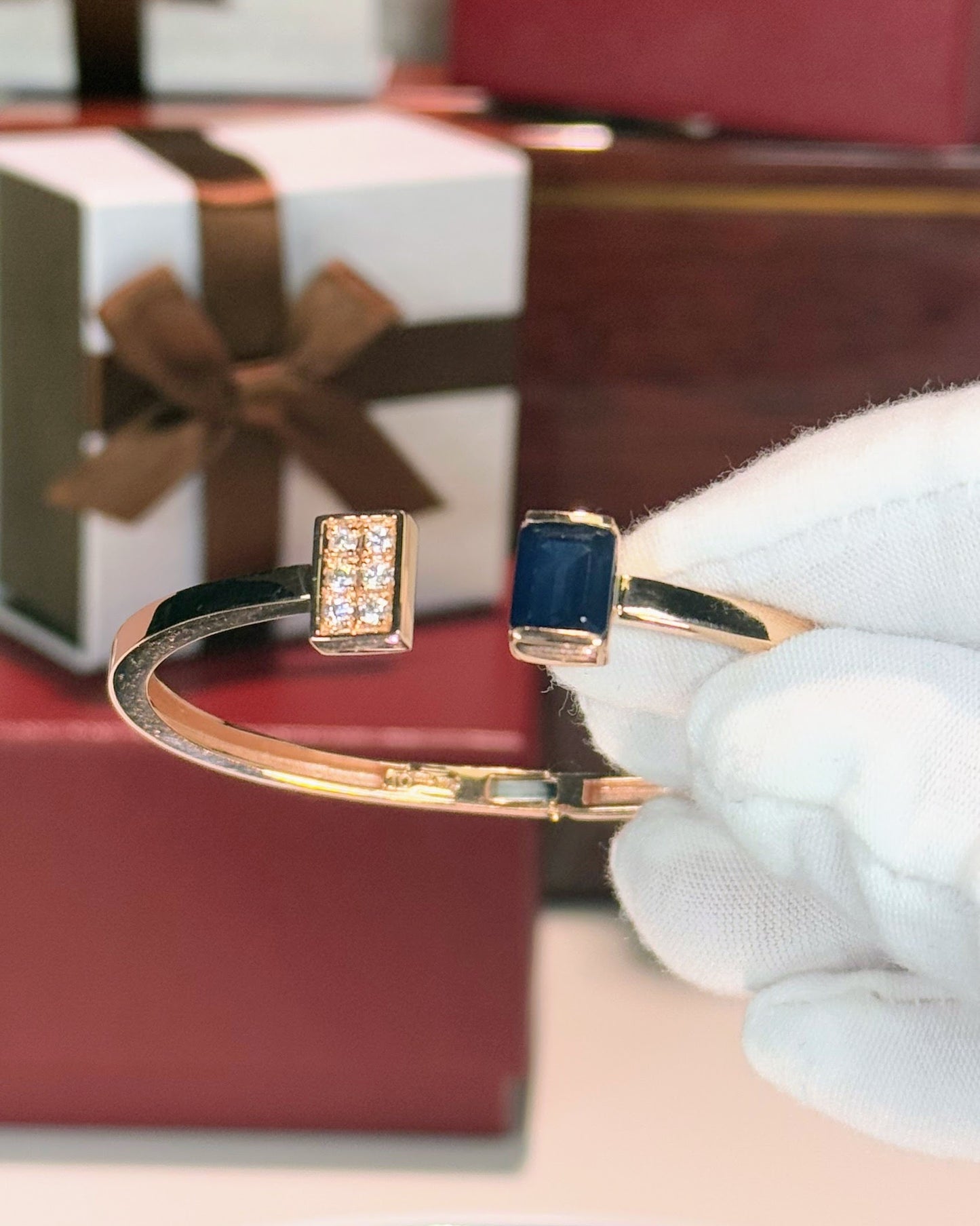 Sapphire Open Cuff 14k Rose Gold Bangle