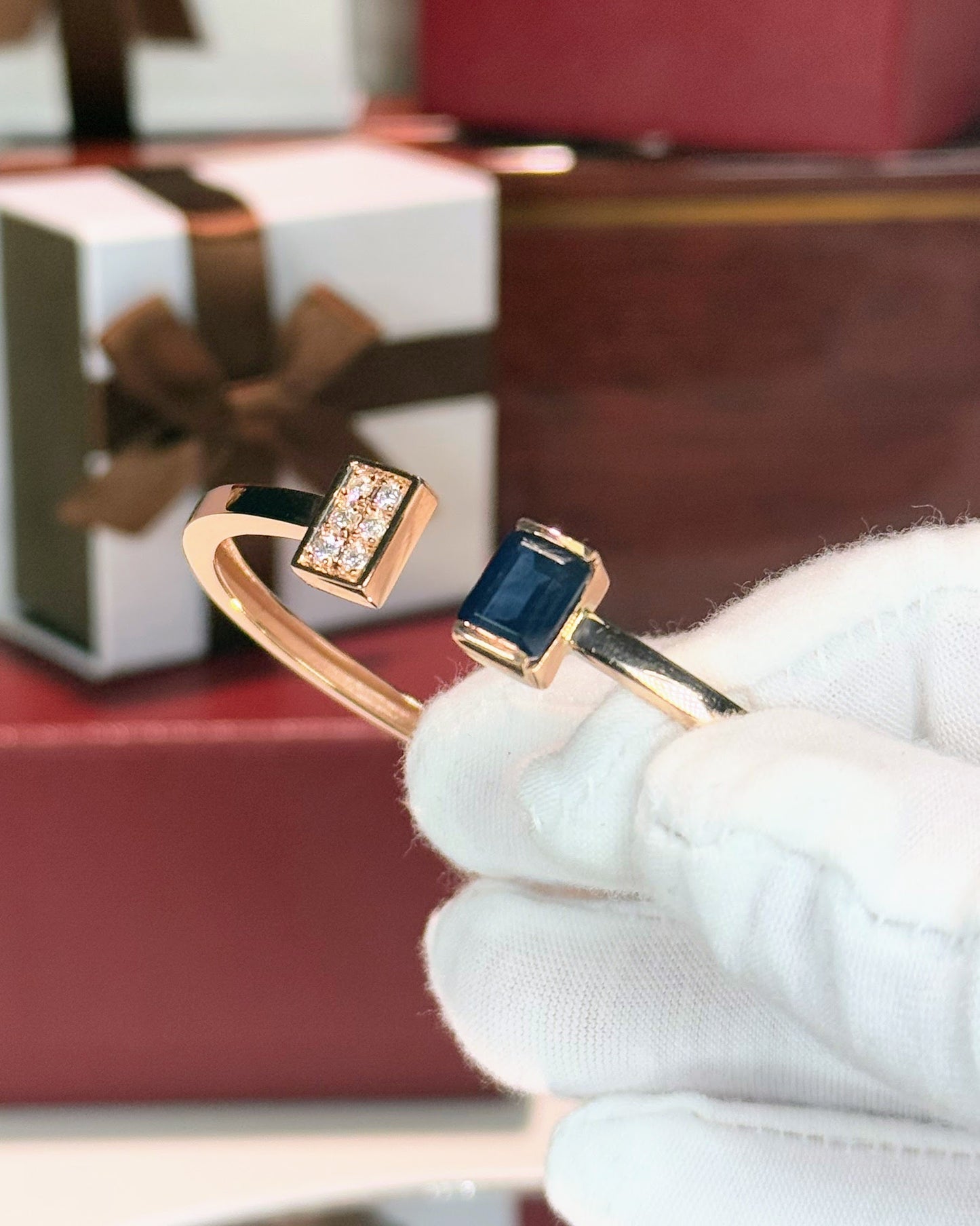 Sapphire Open Cuff 14k Rose Gold Bangle