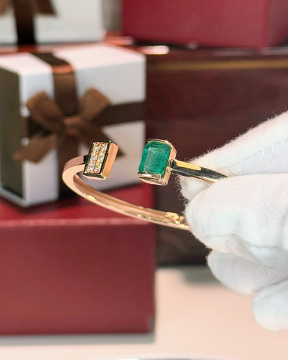 Emerald Open Cuff 14k Rose Gold Bangle