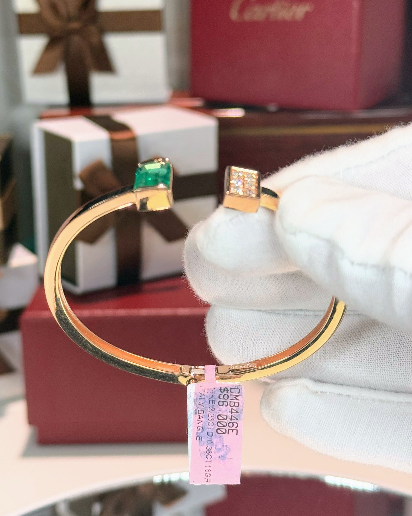Emerald Open Cuff 14k Rose Gold Bangle
