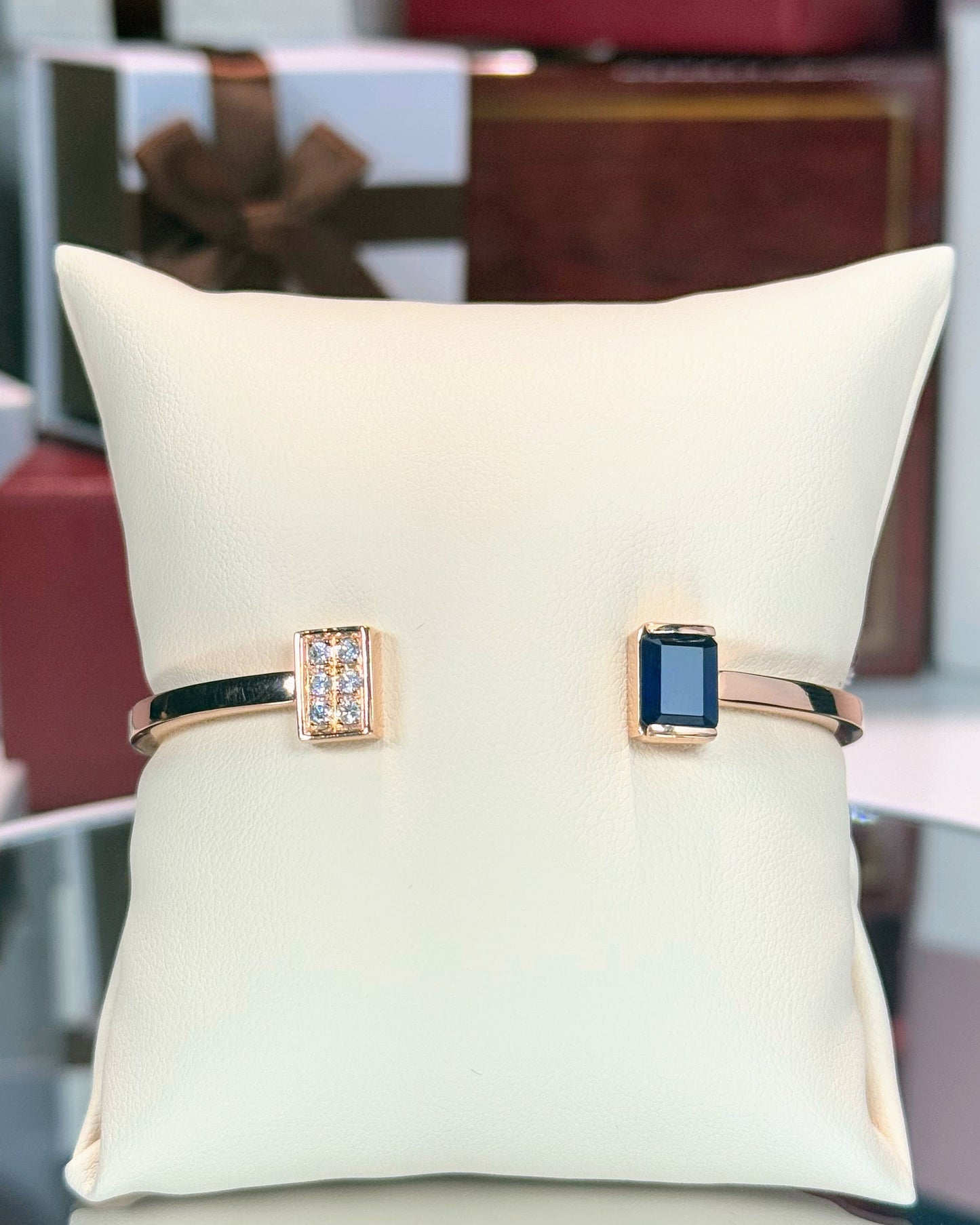 Sapphire Open Cuff 14k Rose Gold Bangle